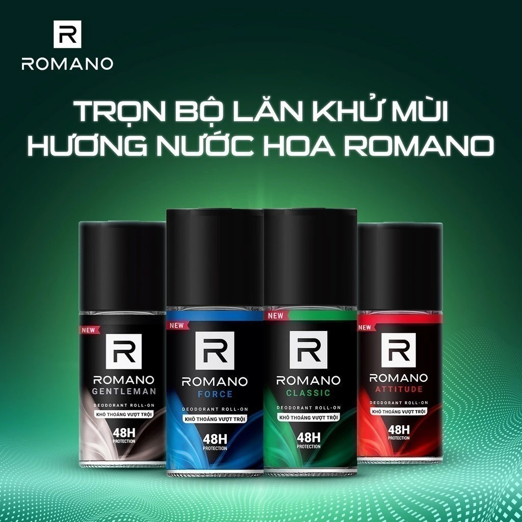 [Tặng Sữa rửa mặt 25g] Combo 2 Lăn khử mùi Romano Khử mùi vượt trội, Hương nam tính suốt 48H ( 50ml x 2 )