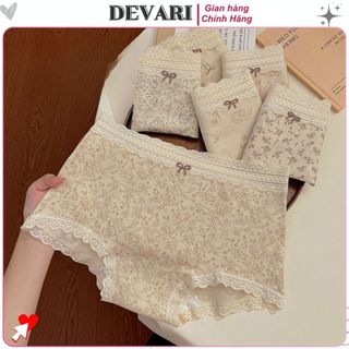 Quần lót nữ cotton cao cấp dáng boxer phối viền ren sang trọng sexy họa tiết cổ điển DEVARI L5272