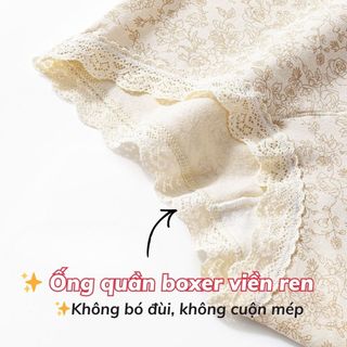 Quần lót nữ cotton cao cấp dáng boxer phối viền ren sang trọng sexy họa tiết cổ điển DEVARI L5272