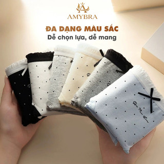 [ BST 2026 ] Quần Lót Nữ AMYBRA Cotton Mềm Mại Thoáng Khí, Quần Chip Viền Bèo Đính Nơ Nữ Tính L5114