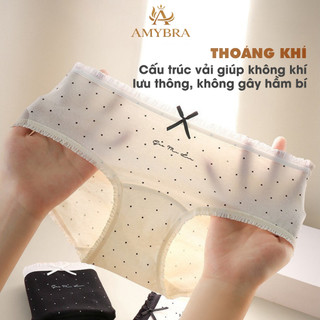 [ BST 2026 ] Quần Lót Nữ AMYBRA Cotton Mềm Mại Thoáng Khí, Quần Chip Viền Bèo Đính Nơ Nữ Tính L5114