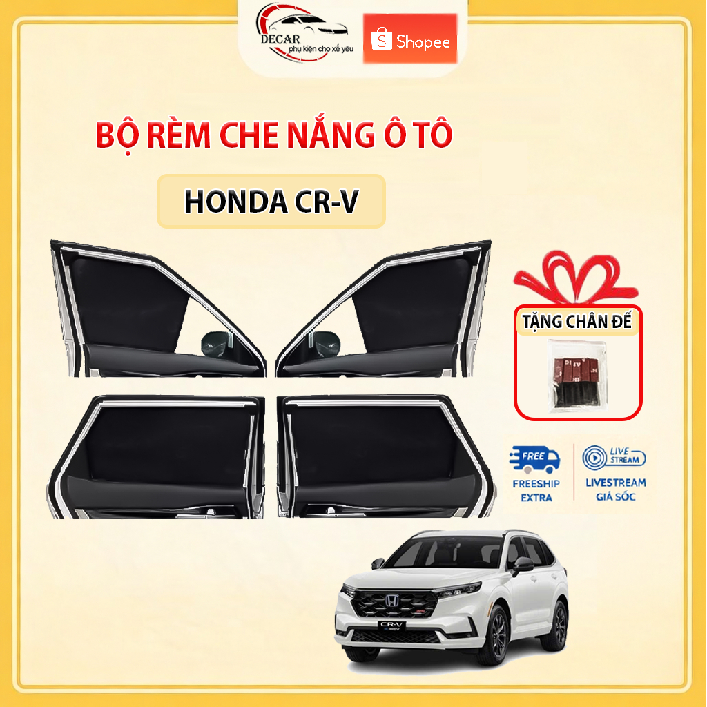 Rèm Che Nắng Ô Tô Hít Nam Châm Honda CRV - Bộ 4 Tấm Rèm Chắn Nắng Cửa Kính Xe Hơi Chống Tia UV