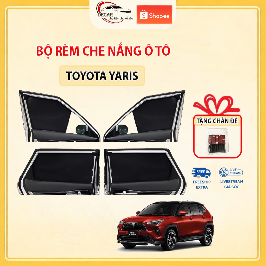 Rèm Che Nắng Ô Tô Hít Nam Châm Toyota Yaris - Bộ 4 Tấm Rèm Chắn Nắng Cửa Kính Xe Hơi Chống Tia UV