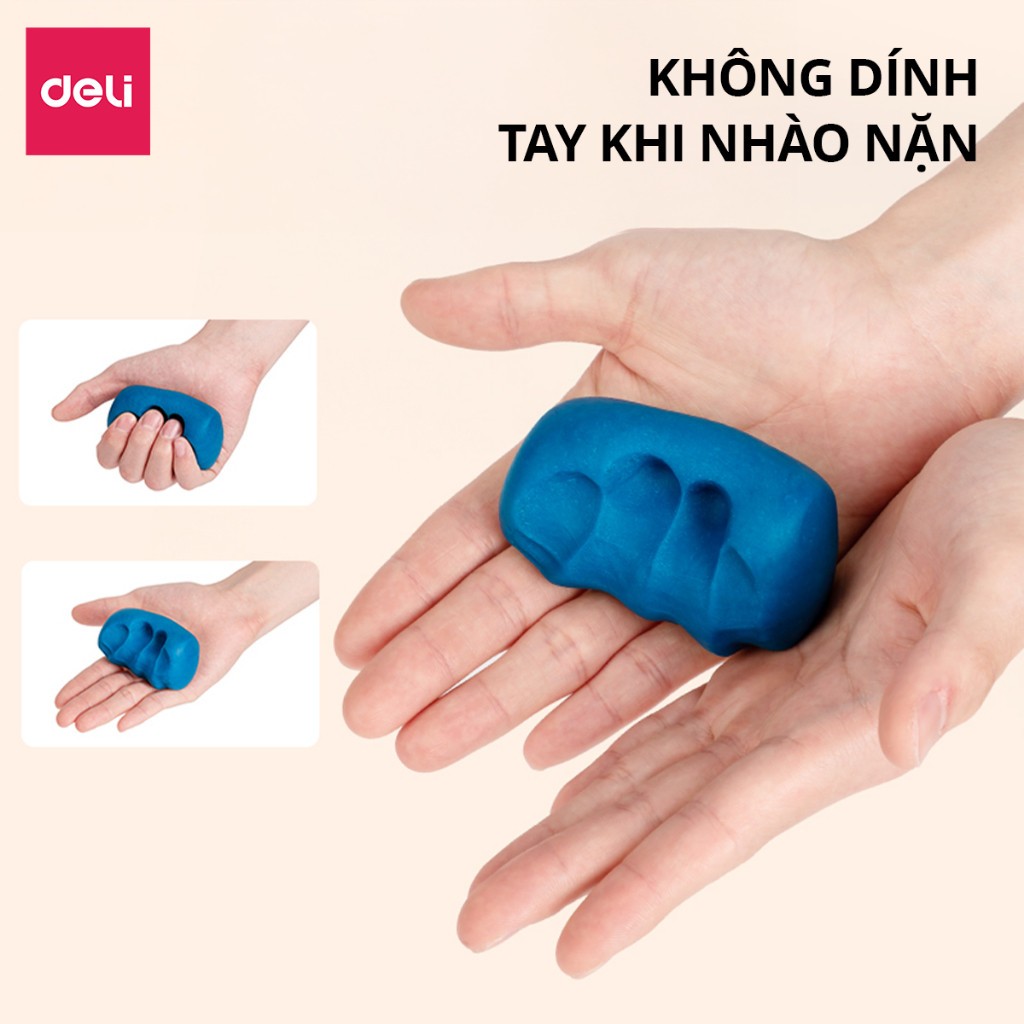 Đất nặn Deli nhiều màu 12/24 màu an toàn cho bé, hộp nhựa tròn có quai xách, kèm khuôn đồ chơi, đất sét DIY trẻ em