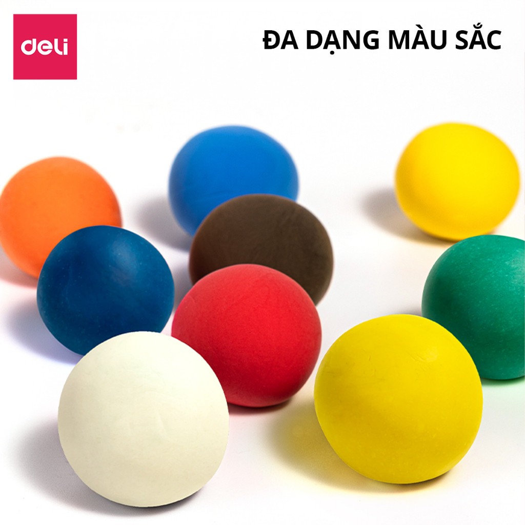 Đất nặn Deli nhiều màu 12/24 màu an toàn cho bé, hộp nhựa tròn có quai xách, kèm khuôn đồ chơi, đất sét DIY trẻ em