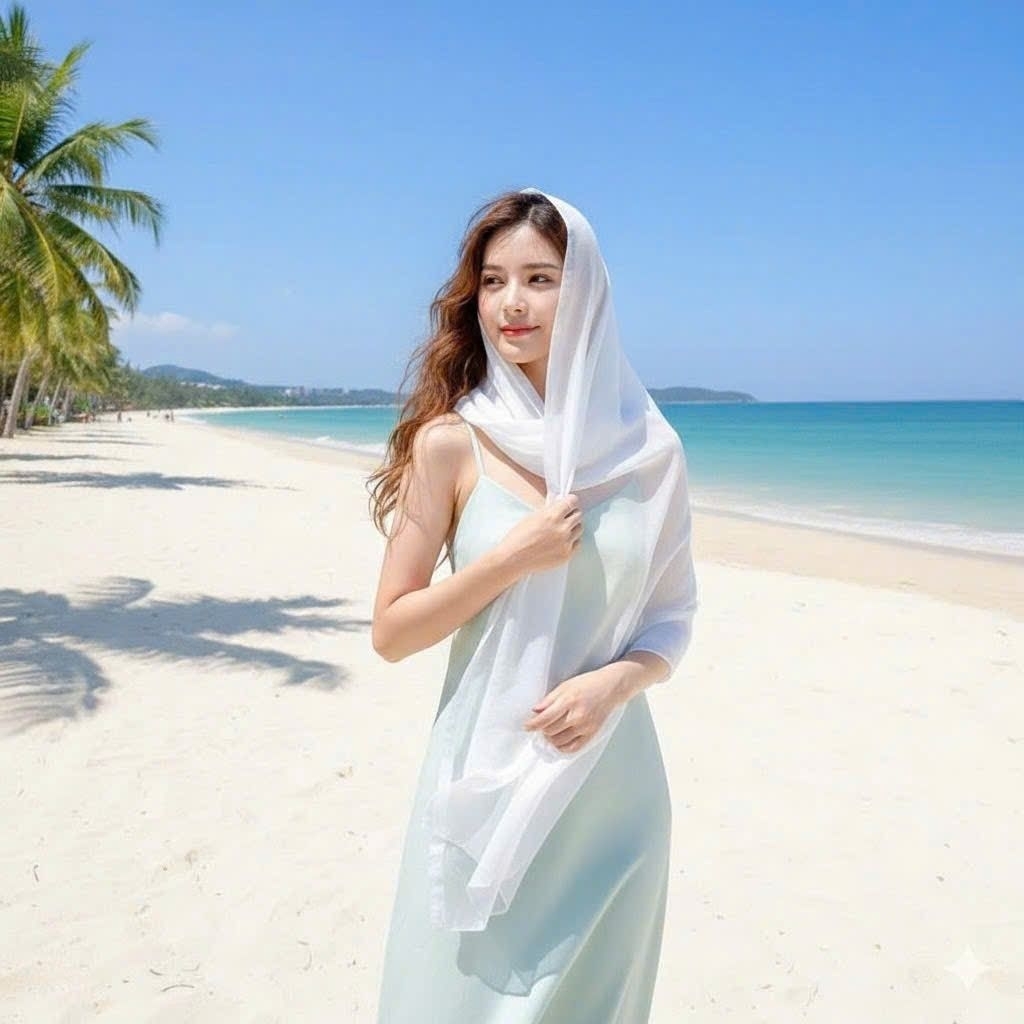 Khăn voan lụa trơn choàng cổ dáng dài mỏng nhẹ, khăn choàng lụa đi biển, khăn choàng chống nắng đa năng KT 180 x 90