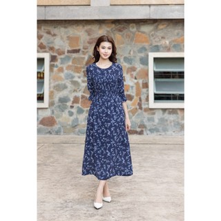 SWANLAKE | Váy Đầm Nữ Maxi Hoa Nhí Tay Lỡ Cổ Tròn Vải Xô Cotton Chiết Eo Du Lịch Biển Hè D11420