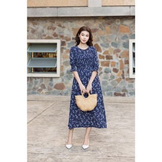 SWANLAKE | Váy Đầm Nữ Maxi Hoa Nhí Tay Lỡ Cổ Tròn Vải Xô Cotton Chiết Eo Du Lịch Biển Hè D11420