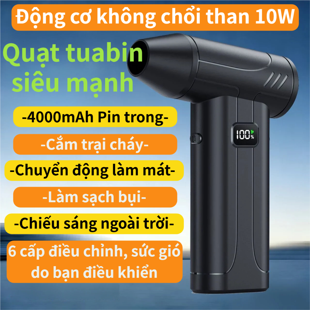 Quạt X9 Cầm Tay 5 Cấp Gió + Cấp Bạo Lực | Pin 6000mAh | Sạc Type-C | Đa Năng (thổi gió, Làm sạch bụi, chiếu sáng v.v)