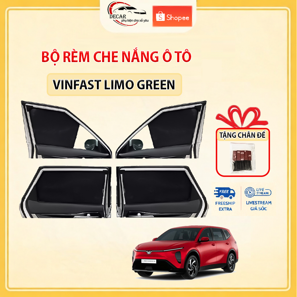 Rèm Che Nắng Ô Tô Hít Nam Châm Vinfast Limo Green - Bộ 4 Tấm Rèm Chắn Nắng Cửa Kính Xe Hơi Chống Tia UV