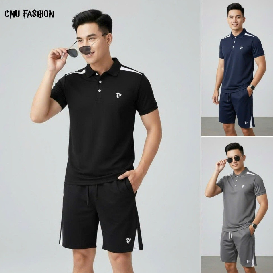 [Hàng Loại 1 Đồ Bộ] Bộ quần áo nam nữ cao cấp- Phối vai logo thêu- Chất liệu poly cá sấu co giãn mát mẻ trẻ trung