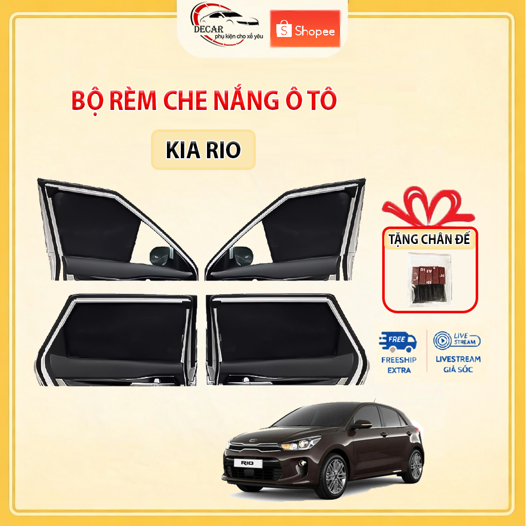 Rèm Che Nắng Ô Tô Hít Nam Châm Kia Rio - Bộ 4 Tấm Rèm Chắn Nắng Cửa Kính Xe Hơi Chống Tia UV