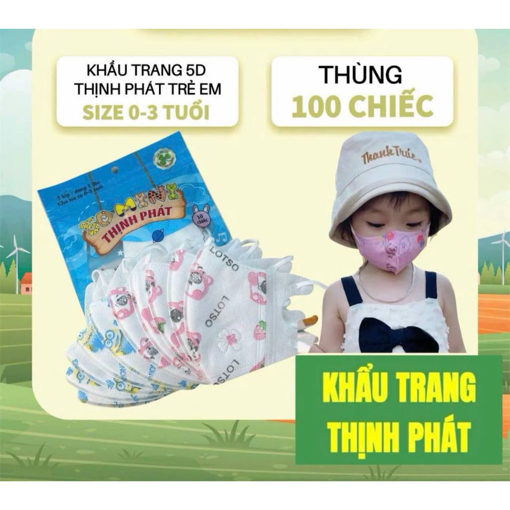 Khẩu Trang Trẻ Em 5D KIDS Thịnh Phát 0-8 Tuổi, Kháng Khuẩn An Toàn Thông Thoáng Chống Bụi Mịn