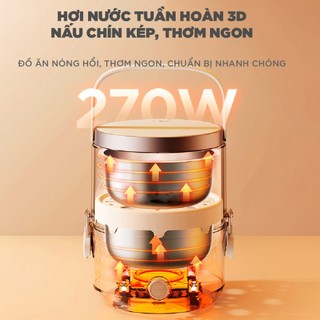 Hộp cơm cắm điện 2 tầng cầm tay Bear LB-4H15W, 270W, 1.5L, Hâm nóng/ Hấp/ Nấu Cơm, Bảo Hành 18 Tháng