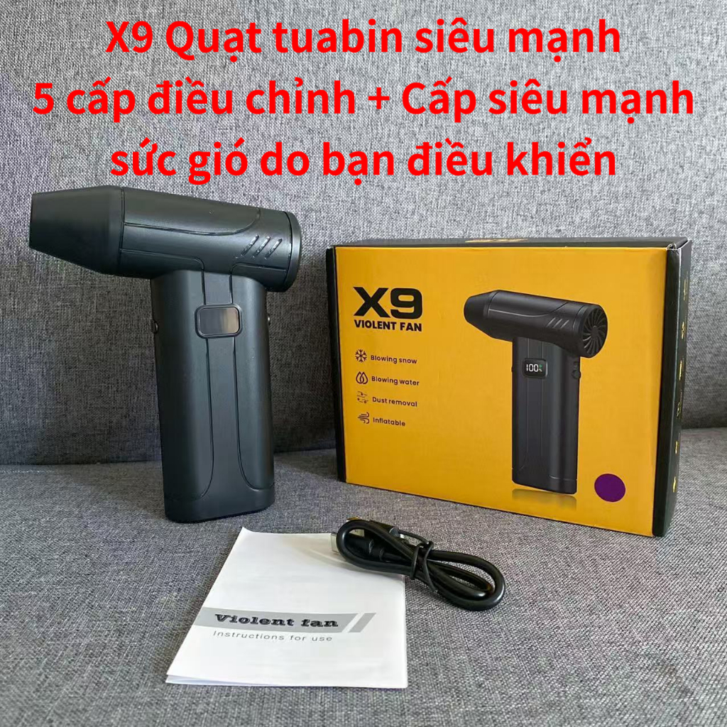 Quạt X9 Cầm Tay 5 Cấp Gió + Cấp Bạo Lực | Pin 6000mAh | Sạc Type-C | Đa Năng (thổi gió, Làm sạch bụi, chiếu sáng v.v)