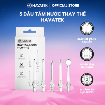 5 Đầu Tăm Nước Thay Thế Havatek – Làm Sạch Sâu, Giảm Chấn Nướu, Dùng Cho Máy Tăm Nước Havatek