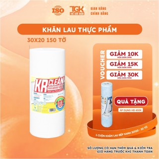 Cuộn khăn giấy thấm thực phẩm KRCLEAN 150 tờ 30x20cm - Khăn thấm khô cá thịt, lau đa năng, thấm hút nước, cực dai