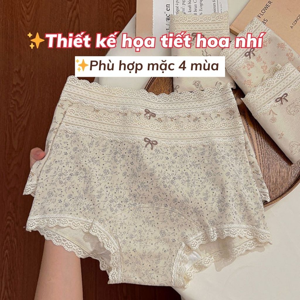 Quần lót nữ cotton cao cấp boxer họa tiết hoa nhí phong cách Pháp đáy lót dài thoải mái LANIXA L5272
