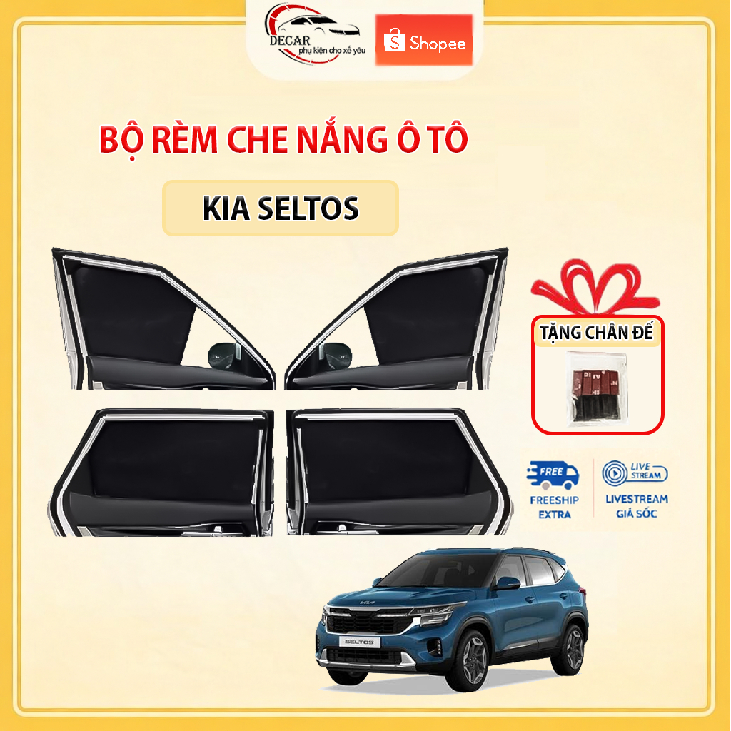 Rèm Che Nắng Ô Tô Nam Châm Kia Seltos - Bộ 4 Tấm Chắn Nắng Cửa Kính Xe Hơi Chống Tia UV