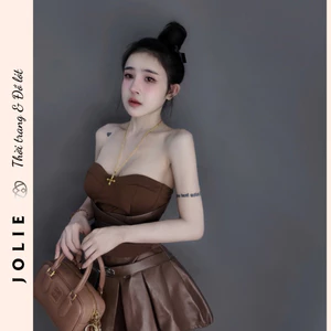 Set Đầm Cúp Ngực Jolie – Mix Da Phối Chân Váy Xếp Ly Cá Tính
