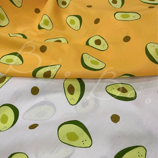 Vải Linen Cotton Nền Cam Cà Rốt In Hoạ Tiết Quả Bơ Mềm Rũ Khổ 1m45