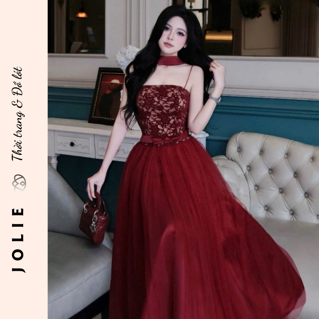 Váy Dạ Hội Jolie - Đầm Công Chúa Phối Ren Cao Cấp Phụ Kiện Vòng Cổ Rời
