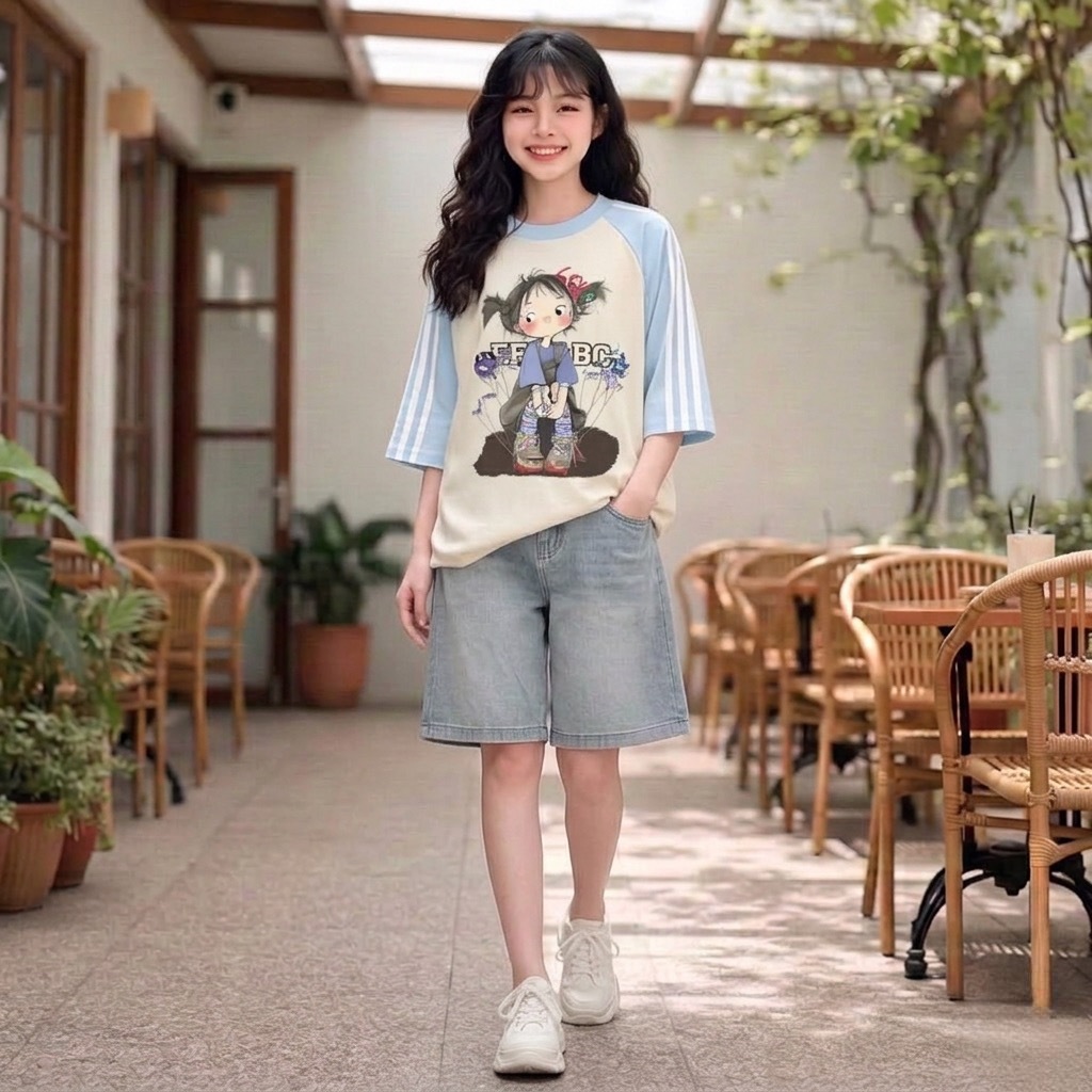 Quần jean ngố mài kèm dây rút cho bé gái size đại BEESHOP H26038