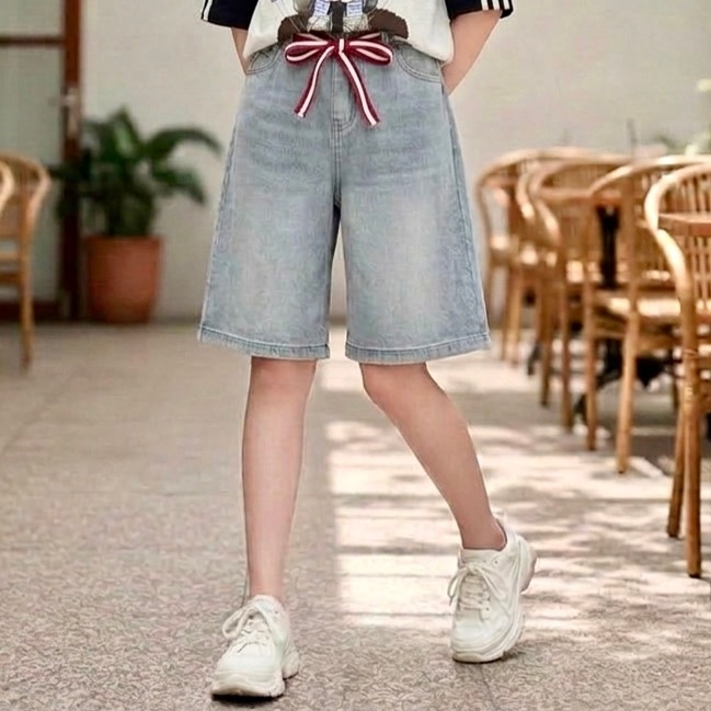 Quần jean ngố mài kèm dây rút cho bé gái size đại BEESHOP H26038