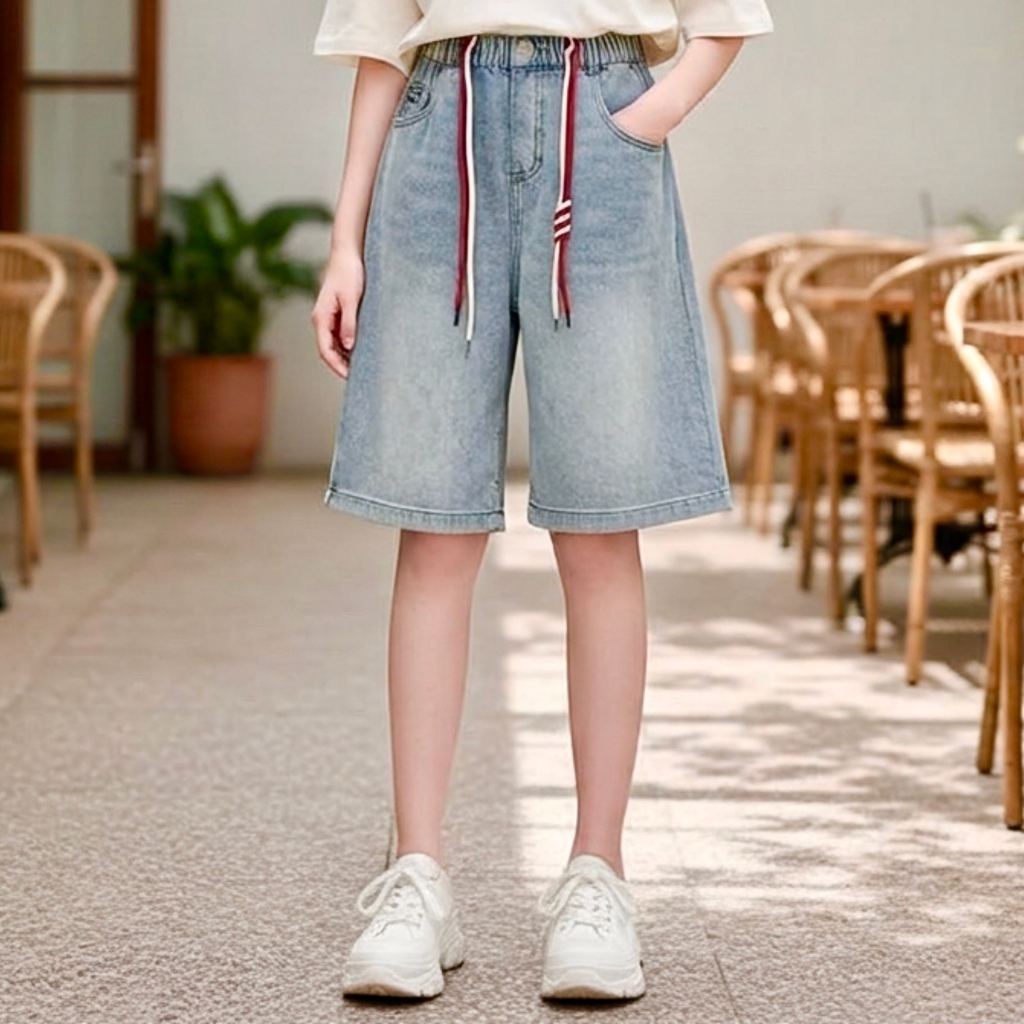Quần jean ngố mài kèm dây rút cho bé gái size đại BEESHOP H26038