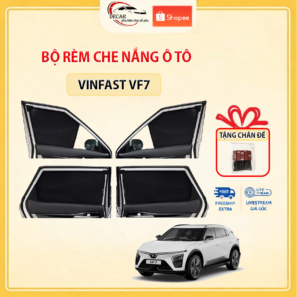 Rèm Che Nắng Ô Tô Hít Nam Châm Vinfast VF7 - Bộ 4 Tấm Rèm Chắn Nắng Cửa Kính Xe Hơi Chống Tia UV