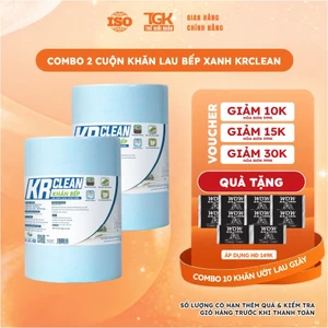 Cuộn 100 tờ khăn giấy lau bếp xanh Krclean 20x20cm - khăn giấy đa năng - giấy lau bếp - lau chén bát - bếp ga