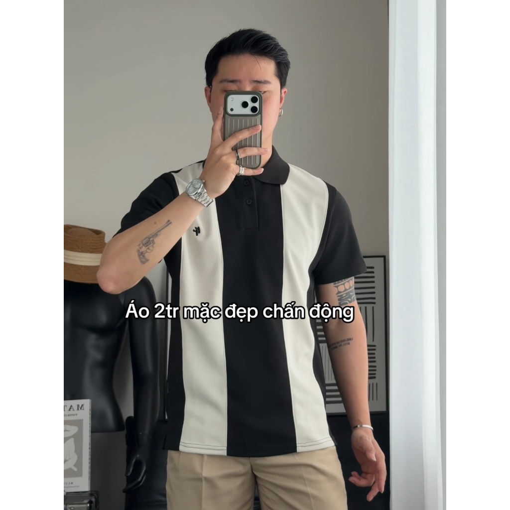 Áo Polo RT CLASSY THE LINE Phối Dọc Trẻ Trung Basic Nam/Nữ Vải Cotton Pique Chống Nhăn