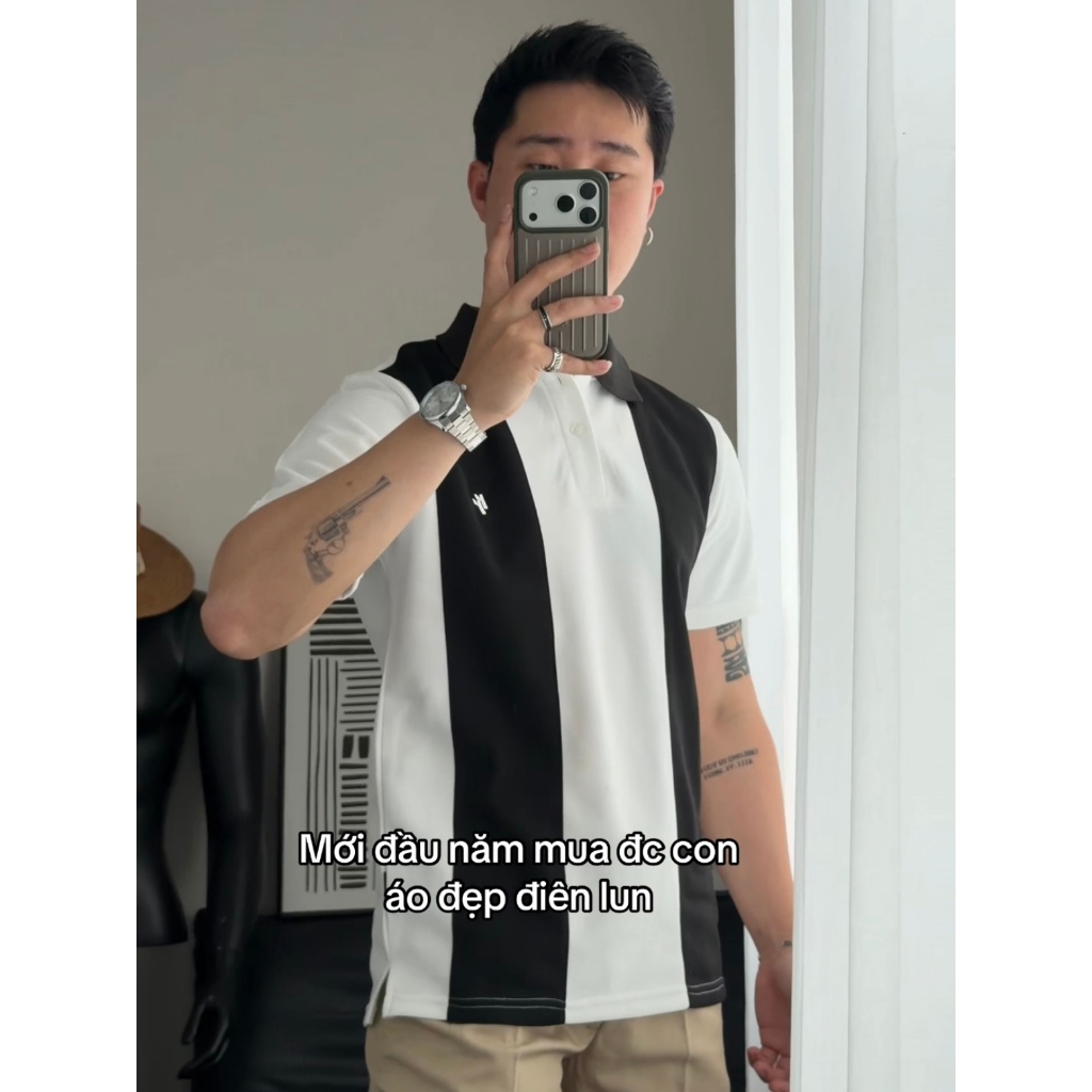Áo Polo RT CLASSY THE LINE Phối Dọc Trẻ Trung Basic Nam/Nữ Vải Cotton Pique Chống Nhăn