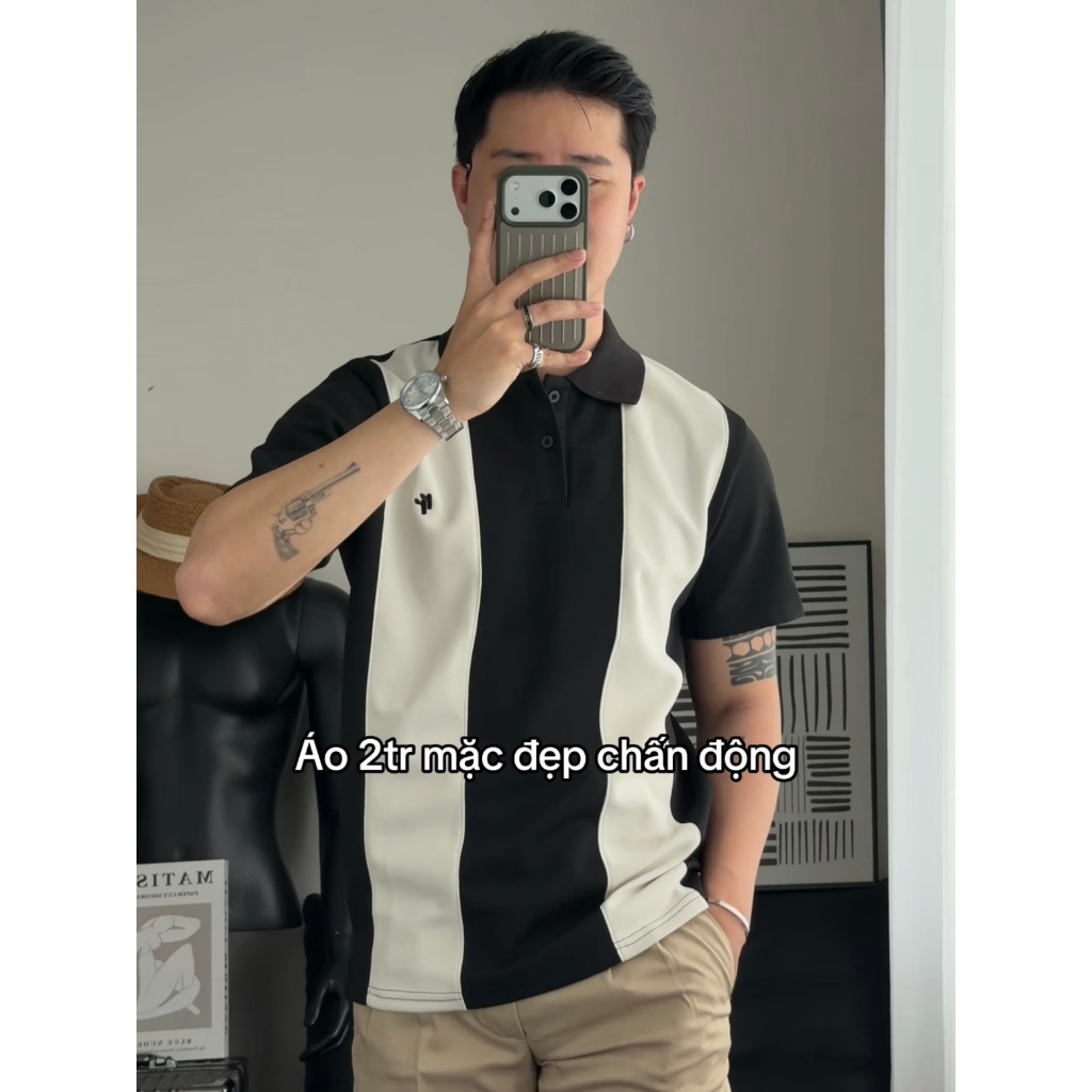 Áo Polo RT CLASSY THE LINE Phối Dọc Trẻ Trung Basic Nam/Nữ Vải Cotton Pique Chống Nhăn