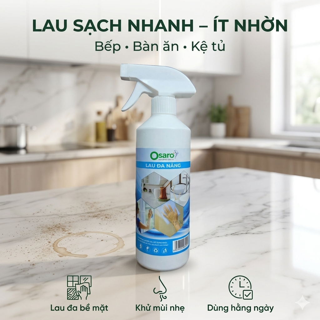 OSARO Lau Đa Năng 500g – Lau Sạch Bàn Bếp, Kệ, Tủ, Ít Nhờn, Hương Dễ Chịu