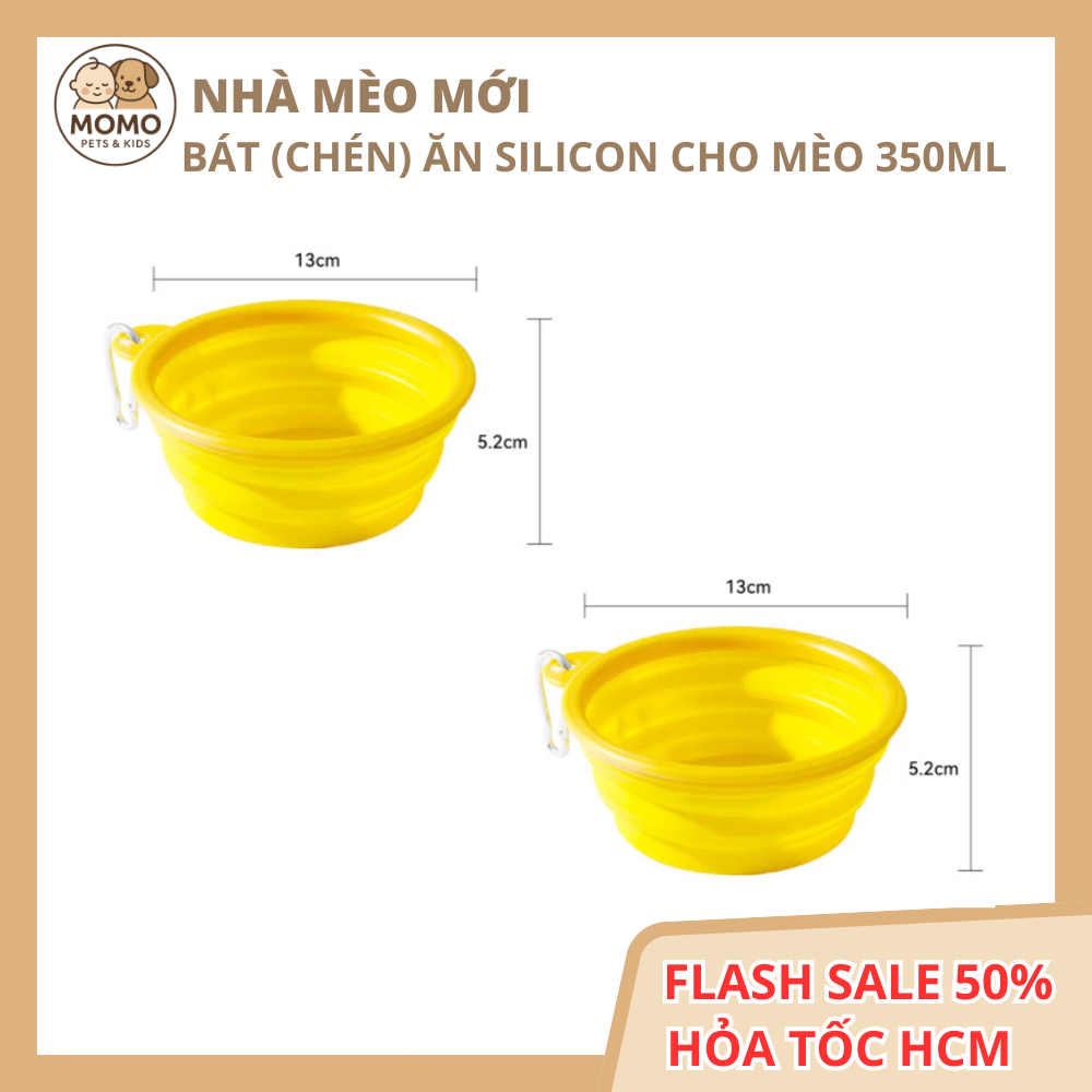 (CÓ HỎA TỐC HCM) Chén Ăn (Bát ăn) Silicone Gấp Gọn Kèm Đồ Treo Thân Thiện Với Môi Trường Dành Cho Chó Mèo 350ML