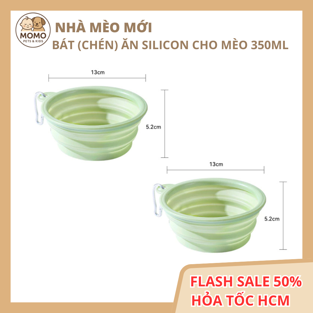 (CÓ HỎA TỐC HCM) Chén Ăn (Bát ăn) Silicone Gấp Gọn Kèm Đồ Treo Thân Thiện Với Môi Trường Dành Cho Chó Mèo 350ML