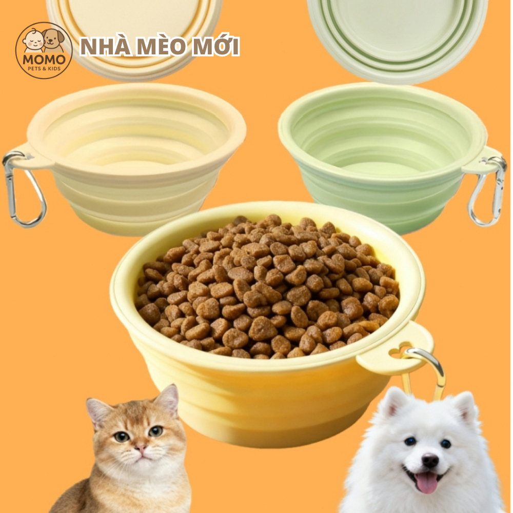 (CÓ HỎA TỐC HCM) Chén Ăn (Bát ăn) Silicone Gấp Gọn Kèm Đồ Treo Thân Thiện Với Môi Trường Dành Cho Chó Mèo 350ML