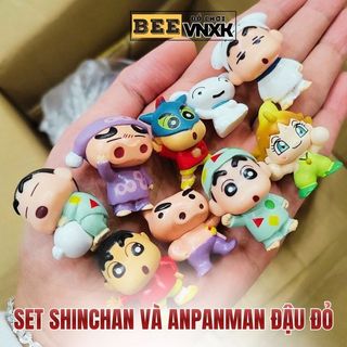 Set mô hình nhân vật Shin Chan Cậu bé bút chì và Anpanman Đậu đỏ, đồ chơi xuất dư không hộp BEE VNXK