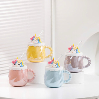 Ly Pony được làm bằng sứ, ly dễ thương 4 màu , tay cầm chắc chắn, có hộp và ông hút A439-3