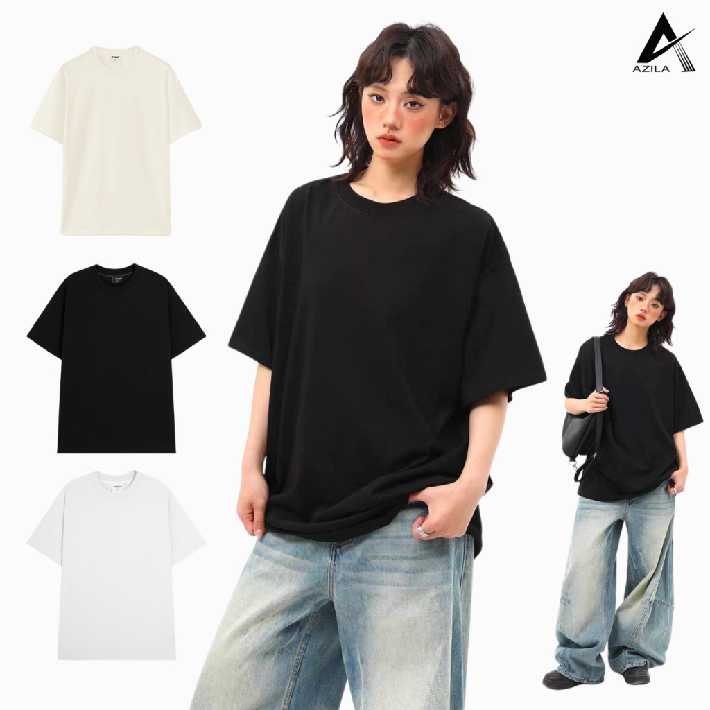 [COTTON 250GSM] Áo Thun Trơn Nam Nữ AZILA Unisex Form Rộng Vải Votton ...