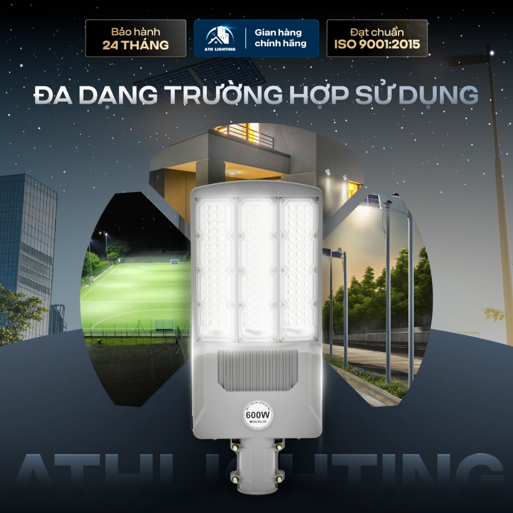 Đèn Năng Lượng Mặt Trời Bàn Chải ATH LIGHTING  Loại Đèn Có 3 Mặt Chiếu Sáng Thế Hệ Mới Công Suất 400W 500W 600W Vỏ Nhôm