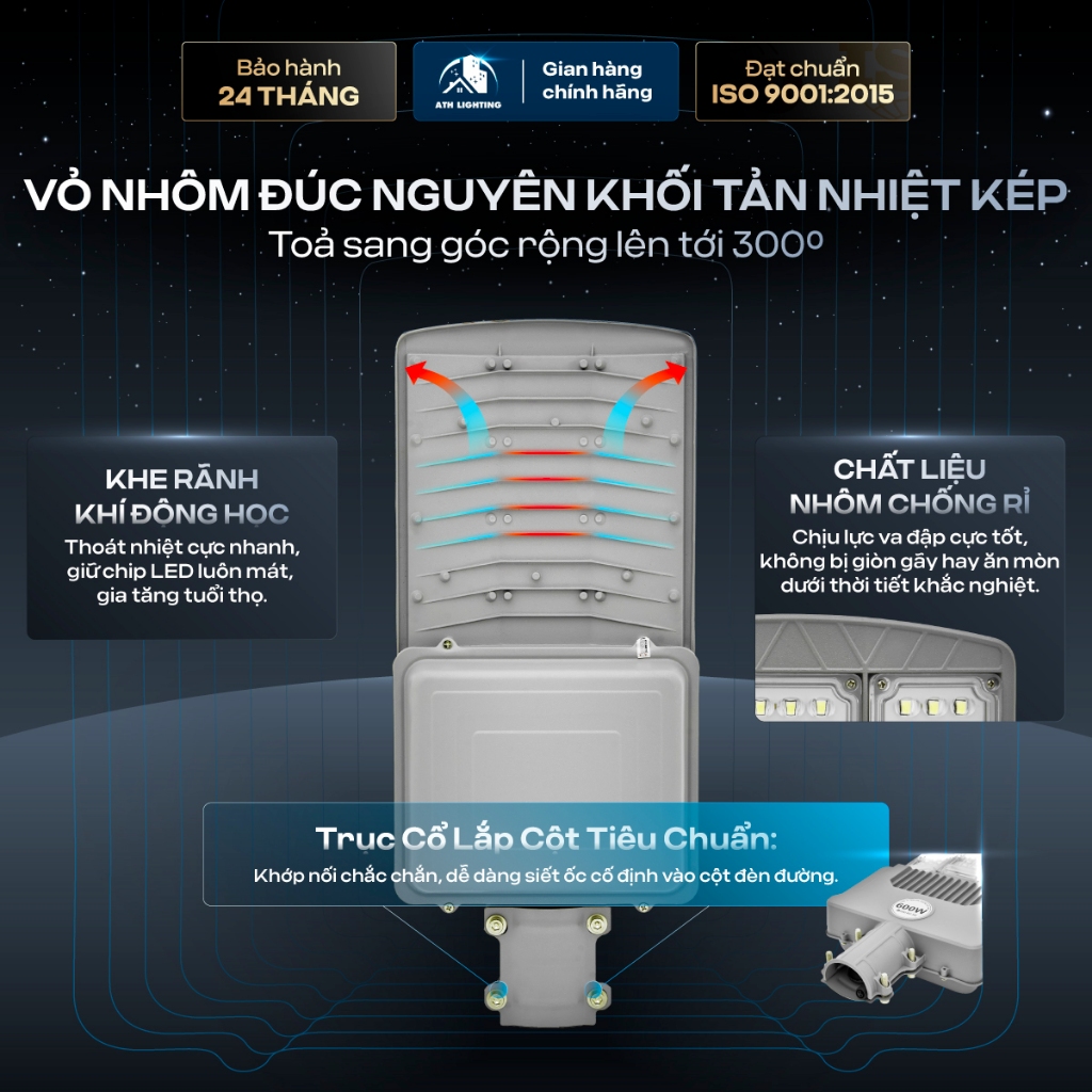 Đèn Năng Lượng Mặt Trời Bàn Chải ATH LIGHTING  Loại Đèn Có 3 Mặt Chiếu Sáng Thế Hệ Mới Công Suất 400W 500W 600W Vỏ Nhôm