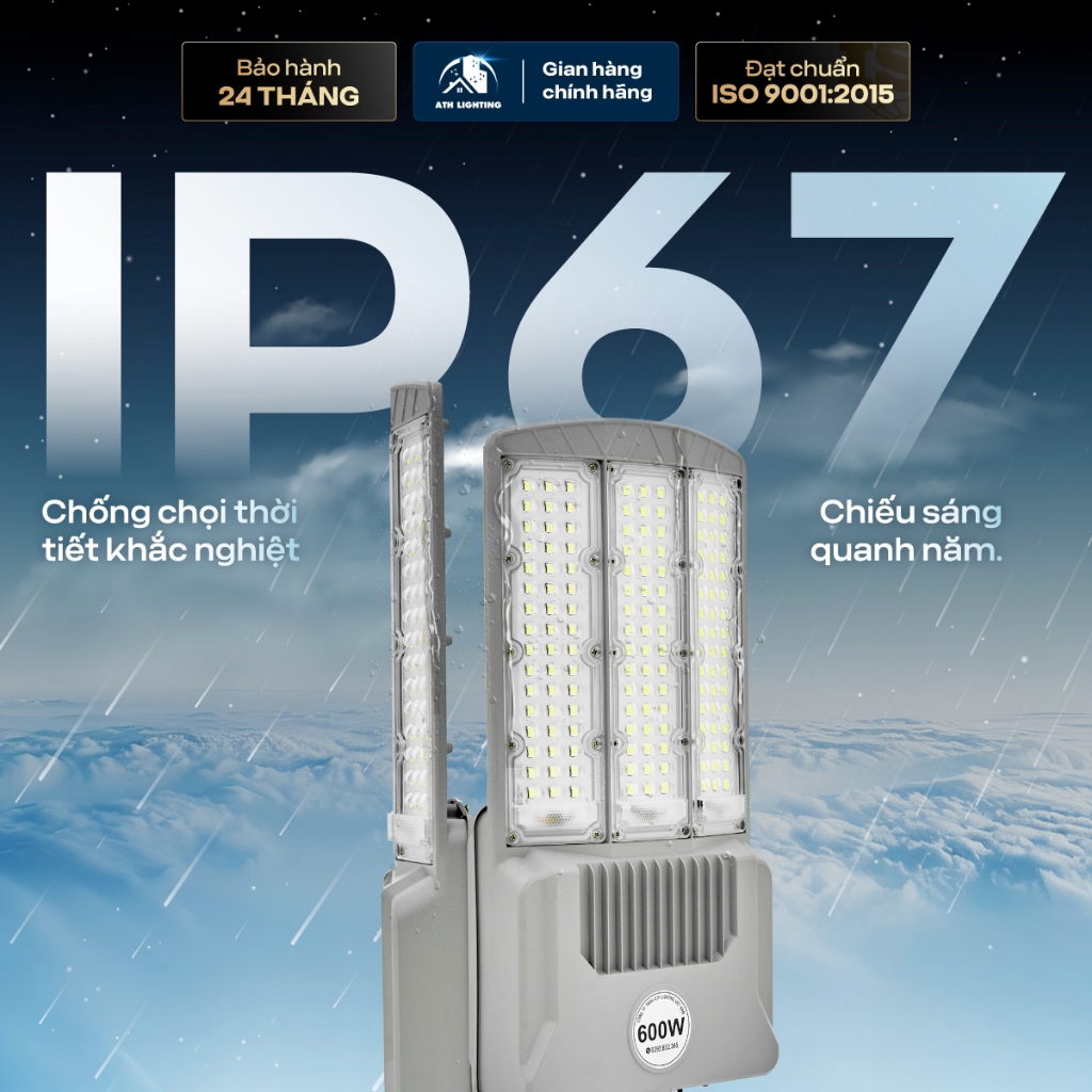 Đèn Năng Lượng Mặt Trời Bàn Chải ATH LIGHTING  Loại Đèn Có 3 Mặt Chiếu Sáng Thế Hệ Mới Công Suất 400W 500W 600W Vỏ Nhôm