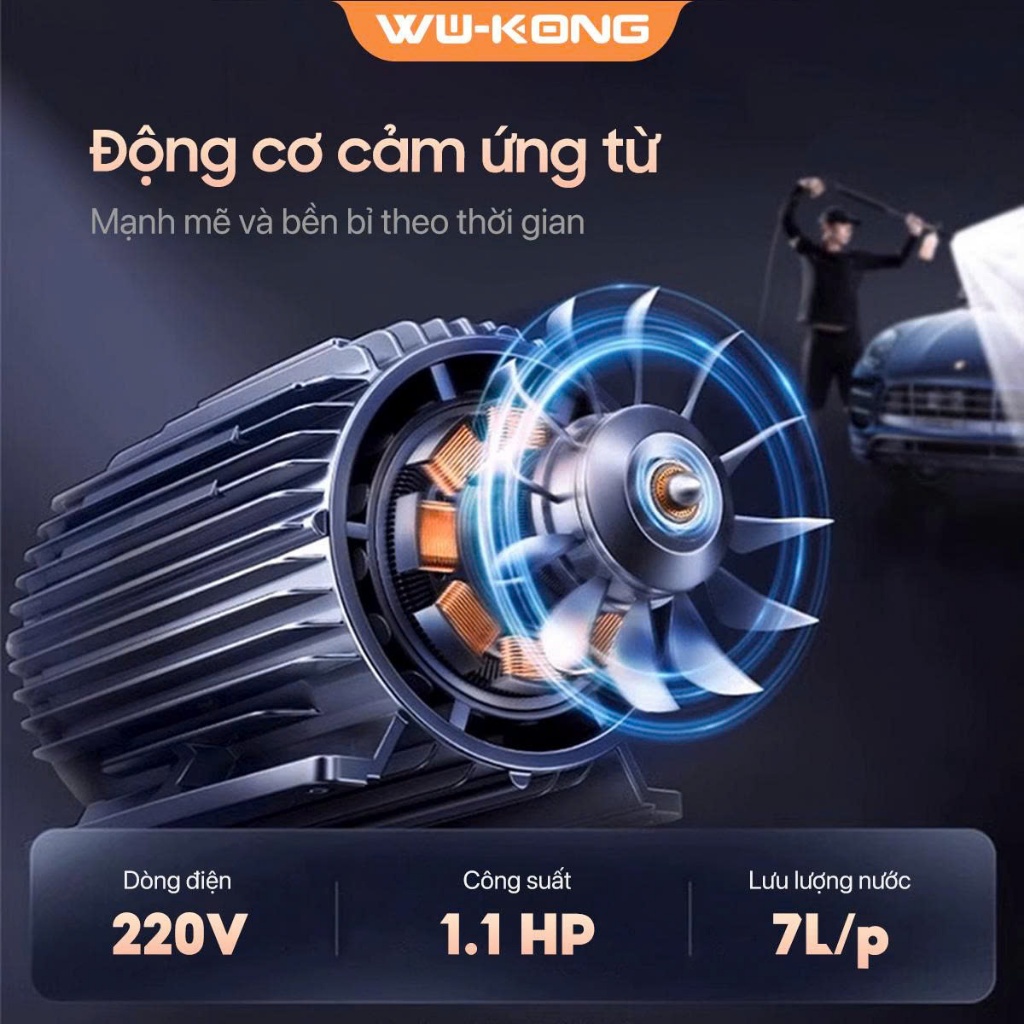 Máy rửa xe WUKONG WK-01.có chỉnh áp, có chống giật,siêu mạnh. tặng kèm bình bọt tuyết