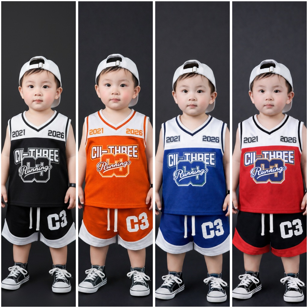 Combo 4 bộ ba lỗ bé trai chất thun lạnh thái, mềm mịn mát, hoạ tiết thể thao, quần áo bé trai size 8-40kg