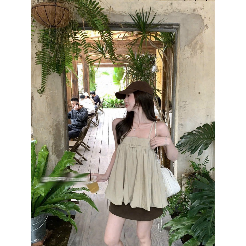 Áo 2 dây đai ngực thô bí phồng