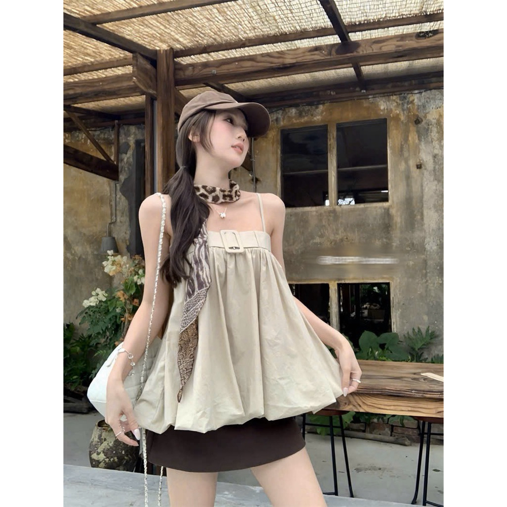 Áo 2 dây đai ngực thô bí phồng