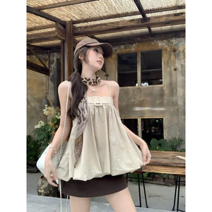 Áo 2 dây đai ngực thô bí phồng