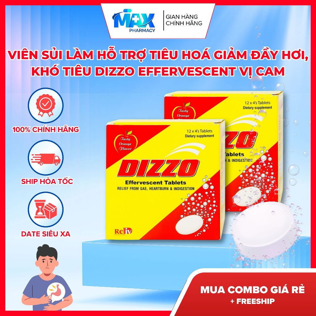 HỘP 48 Viên Sủi Làm Hỗ trợ tiêu hoá Giảm đầy hơi, khó tiêu DIZZO ...